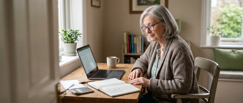 Older adult using a laptop to work on a first affiliate website